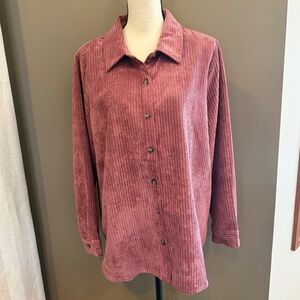 Christoper & Banks Corduroy Rose Button Up Top, Size XL